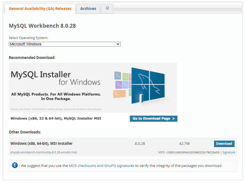 MySql Workbench - Visual Installer